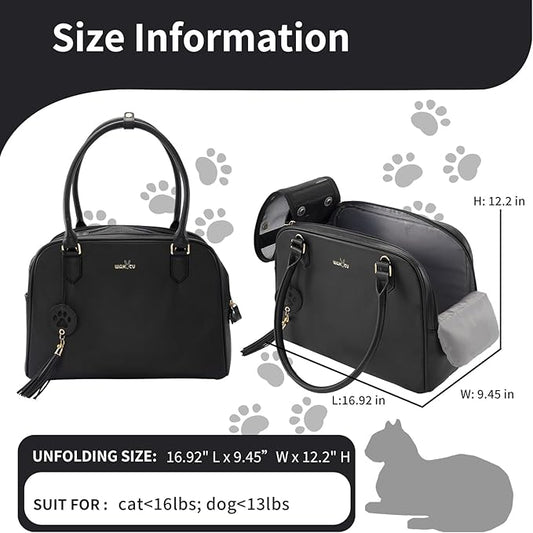 Fashion Pet Carrier Dog Cat Carrier Purse Soft-Sided Leather Handbag Pet Tote Bag for Small Dogs Puppy and Cats,M