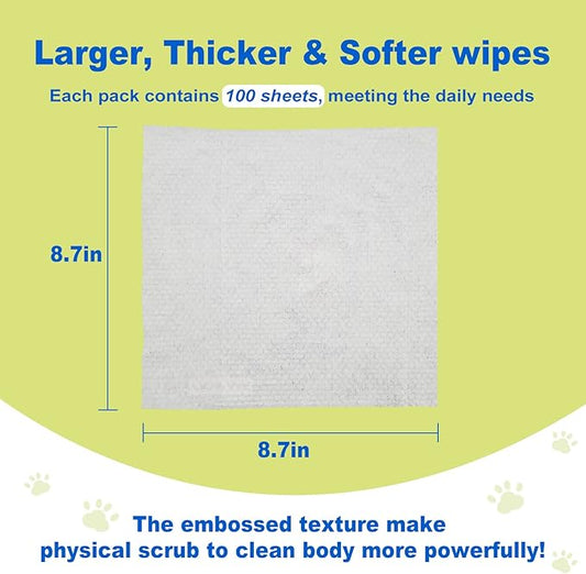 DR.EASY All Purpose Pet Grooming Wipes 100Ct Plant Based Ingredients for Paws,Body,Nose &Bum Cleaning,Remove Dirt,Dander & Excess Hair with Soft and Thick Wipes,No Fragrance