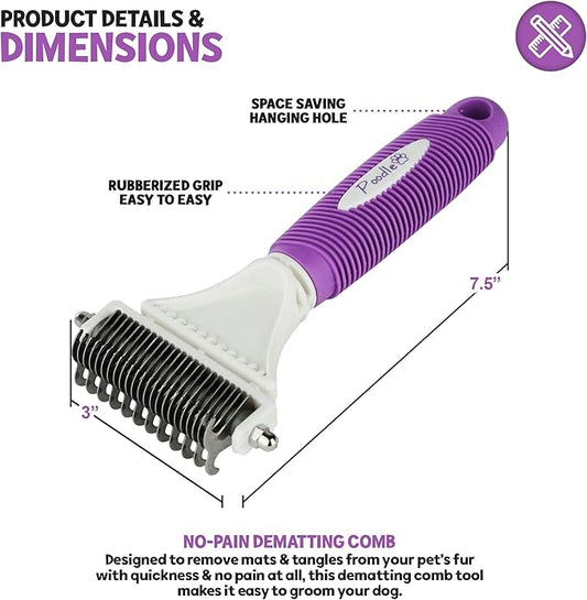 POODLIE Poodle Pet Dematting Comb for Dogs – Handheld Undercoat Dematter Rake Grooming Tool for Long or Short Hair
