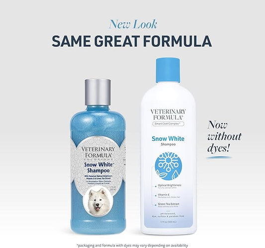 Veterinary Formula Smart Coat Complex Snow White Shampoo for Dogs and Cats, 17 Fl oz – Gently Remove Stains and Yellowing Without Bleach or Peroxide – Cleans, Deodorizes, and Brightens White Coats