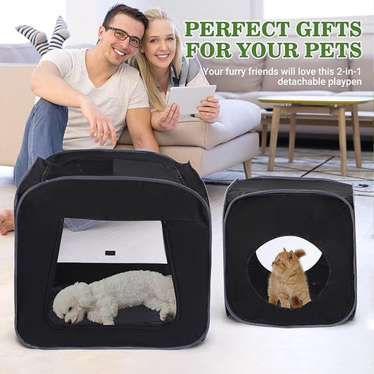 Royizen Puppy Cat Tent Playpen Foldable Waterproof Dog Crate Kennel Indoor Outdoor Portable Playpen Kitten and Small Pets Pop Up Kennel Cat Travel Carrier with Litter Box Enclosure, Black