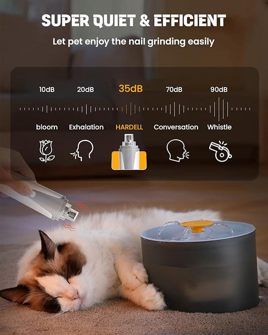 HARDELL Dog Nail Grinder, Super Quiet Dog Nail Trimmers with 2 LED Lights & 3 Grinding Ports, Safety Pet Nail Grinder for Small Dogs/Cats & Puppy