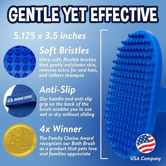 Bodhi Dog Shampoo Brush - Pet Grooming & Bath Supplies for Cats and Dog - Bath Brush for Long & Short Hair - Premium Scrubber for Shower, Bathing & Massage (One Pack, Blue)