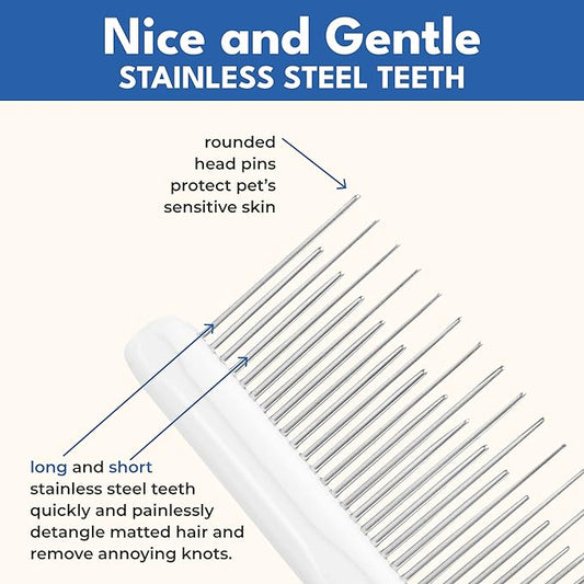 Grooming Comb for Long & Curly Hair in Dogs & Cats - Top Pet Detangler Brush - Removes & Prevents Matted Fur - Perfect for Goldendoodle, Poodle Mixes, and Cat Undercoat