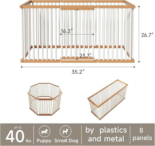 Dog Playpen Foldable Metal Pet Pen Fence Pet Door 8 Panels for Medium/Small Dogs, Indoor & Outdoor,Portable Pet Playpen for Camping, Yard and RV