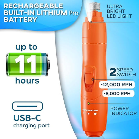 Low Vibration Dog Nail Grinder with LED Light, Rechargeable Dog Nail Trimmers for Large Dogs, Medium & Small Dogs, Professional 2-Speed Pet Nail Grinder for Dogs