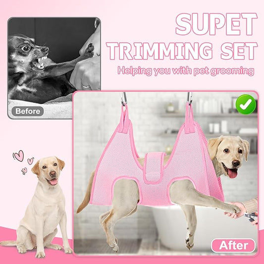Supet Dog Grooming Hammock, New Pink Small Dog Sling for Nail Trimming, Back Protect Hanging Harness for Claw Care, Nail Trimming Restraint with Thick Fabric