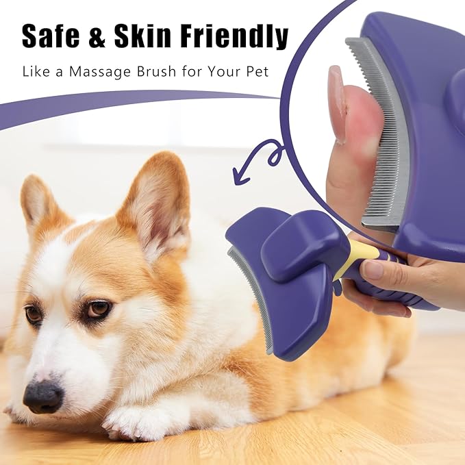 HOP Dog Deshedding Brush for Short Haired Dogs Cats Pets Professional Deshedding Tool Anti-Slip Handle & Detachable Head Highly Effective Deshedder Grooming Home of Paws(Purple_L)