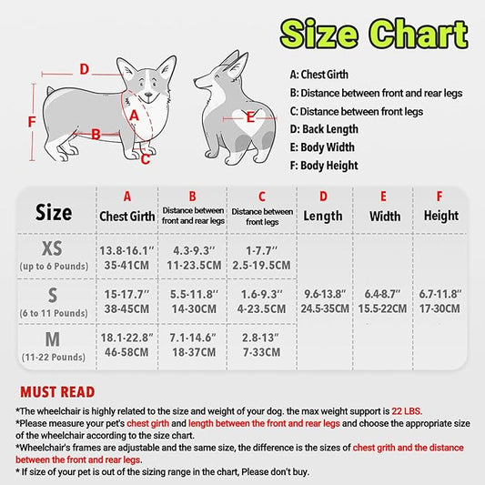 Adjustable Dog Wheelchair for Back Legs, Max 22 lbs - Includes High-Visibility Vest, Leash & Sling Lift, for Paralyzed, Injured, or Disabled Dogs