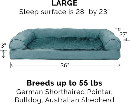 Furhaven Orthopedic Dog Bed for Large/Medium Dogs w/ Removable Bolsters & Washable Cover, For Dogs Up to 55 lbs - Plush & Suede Sofa - Deep Pool, Large