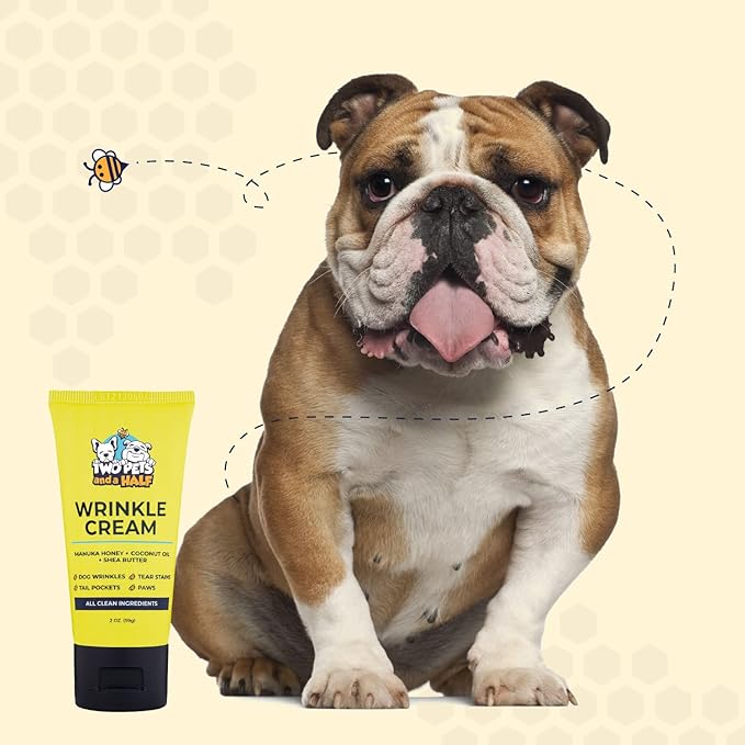 Wrinkle Paste for Bulldogs + Wrinkle Wipes French Bulldog- Wrinkle Cream for Dogs (Frenchie, English Bulldog, Pug)-Cleans Rashes,Tail Pockets- English Bulldog Harness Cream w/ Dog Face Wipes