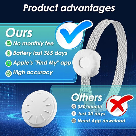 Cat Tracker,Pet Tracker for Cats (Only iOS),Waterproof Tracker Cat Collars with Safety Elastic Buckle,No Monthly Fee,Works with Any Collar,Compatible with Apple Find My App-White