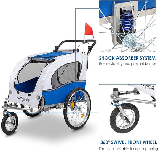 PEXMOR 2-in-1 Dog Bike Trailer,Pet Stroller Dog Trailer for Bicycle w/Universal Hitch,Pet Cart Bike Wagon Cargo Carrier for Dog Shock Absorber & Universal Wheel