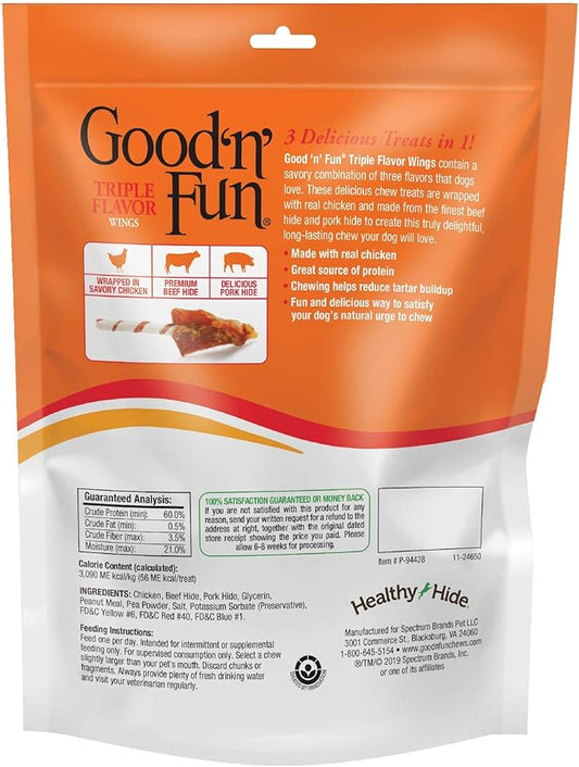 Good 'N' Fun Triple Flavor Wings, Made with Real Meat, Treats for All Dog Sizes