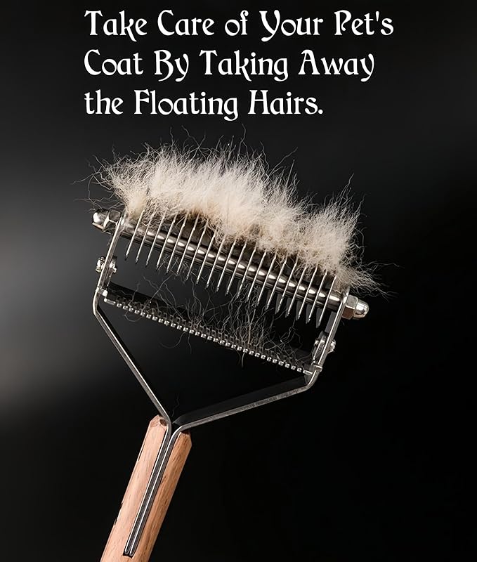 Dog Grooming Brush, 2-in-1 Deshedding Tool and Undercoat Rake for Long and Short Hair Dogs, Dematting Comb and Pet Hair Deshedder