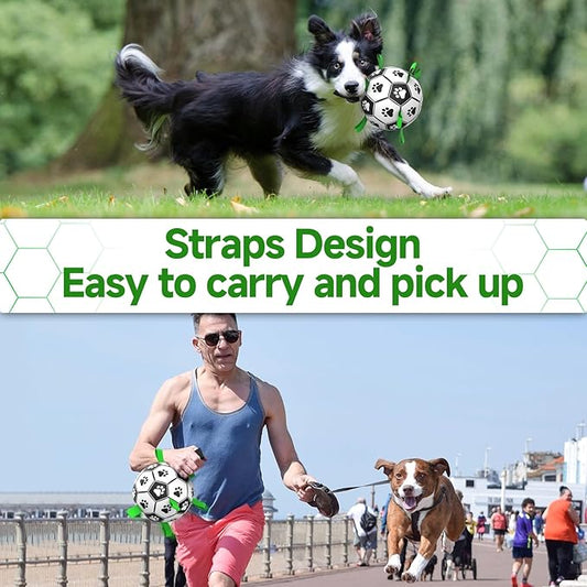 QDAN Dog Toys Soccer Ball with Straps, Interactive Dog Toys for Tug of War, Puppy Birthday Gifts, Dog Tug Toy, Dog Water Toy, Durable Dog Balls World Cup for Small & Medium Dogs(6 Inch)