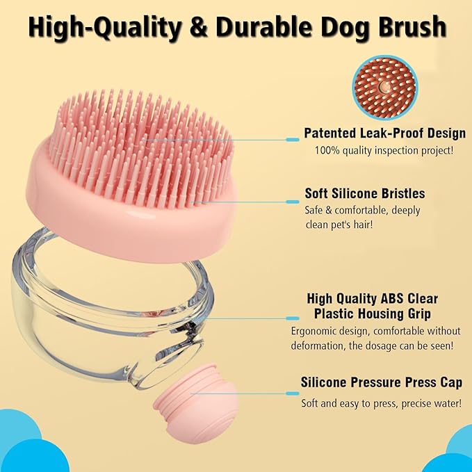 Dog Bath Scrubber Brush Pet Dog Grooming Massage Shampoo Bath Brush with Soap and Shampoo Dispenser Soft Silicone Bristle for Long Short Haired Dogs Cats Shower (PINK)
