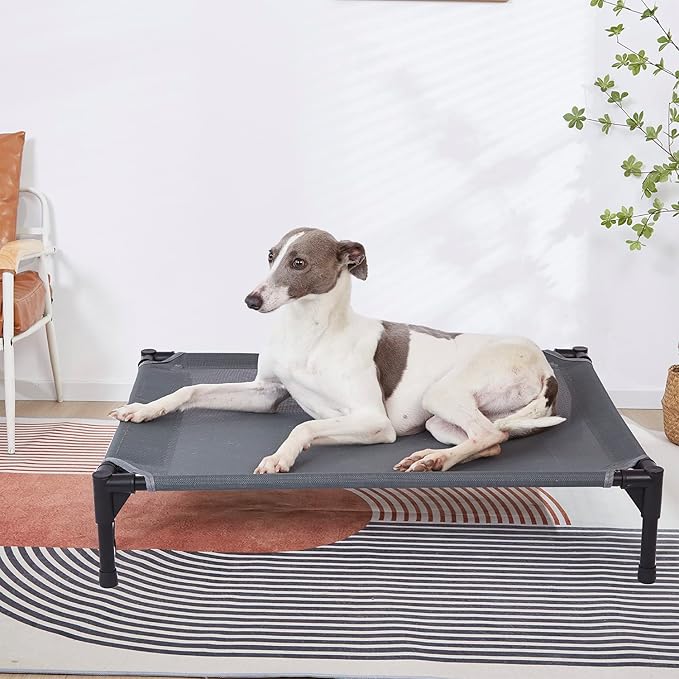 pettycare Elevated Outdoor Dog Bed - Dog Cots beds for Medium Dogs, Heavy Duty Raised Dog Bed Waterproof, Cooling Elevated Dog Bed with Washable Teslin Mesh, Durable, Non Slip, 32 Inches, Grey