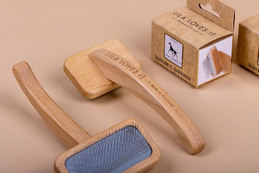 Undercoat brush for dogs - with rounded metal tines, vegan, with beech wood from sustainable forestry, SLICKER BRUSH SMALL by LILA LOVES IT