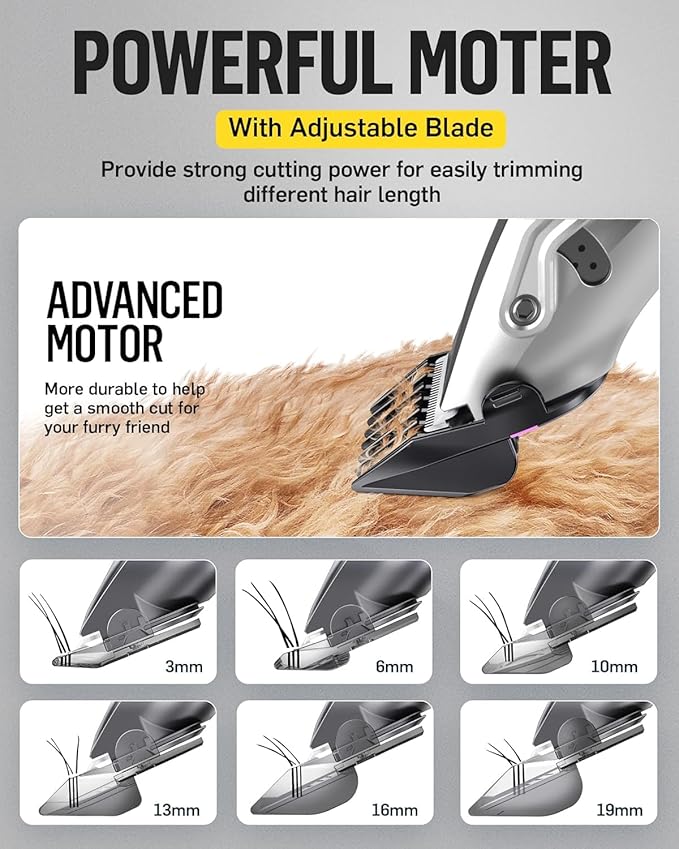 Dog Grooming Kit Low Noise,Cordless 4 in 1 Dog Clippers for Grooming Rechargeable Pet Cat Hair Trimmer with 2 Speed,6 Guards,Scissors,Comb for Small Medium Large Pets Dogs Cats Thick Hair Cutting