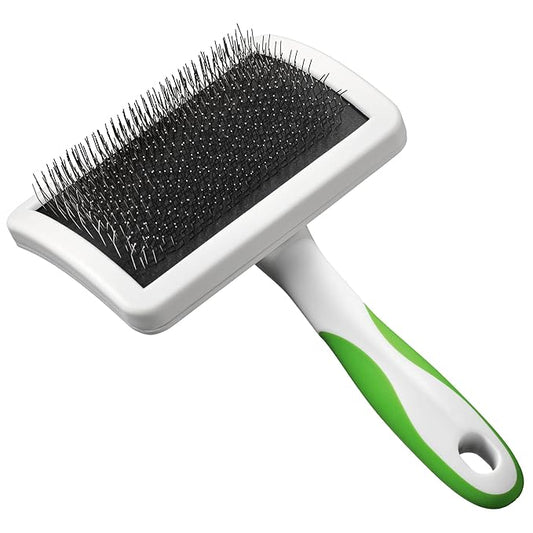 Andis 65710 Self-Cleaning Animal Slicker Brushes with Curved Stainless-Steel Bristles for All Breeds - Reduces Shedding by Up to 90%, Removes Tangles, Dirt & Loose Hair – Large, Green,Black