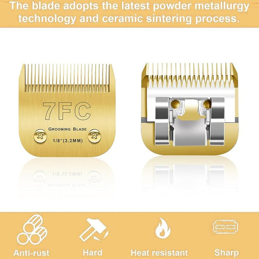 Audoc 4PCS 10 Blades Dog Grooming Blades Compatible with Andis/Oster A5/Wahl KM-10 Series Dog Clippers Replacement Blades,Detachable Dog Clipper Blades (Gold-#10+4FC+5FC+7FC)