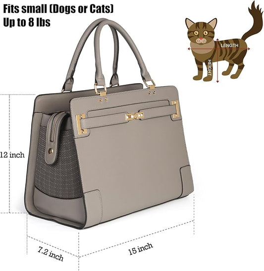 Stylish Pet Carrier Purse Leather Bag for Small Dogs Cats Puppy,Airline Approved Soft-Sided Carriers (Elephant Grey)
