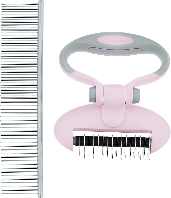 MiMu Dog Deshedding Brush with Smart Handle and Comb - Shedding Brush Dog Hair Undercoat Rake for Dog and Cat Grooming