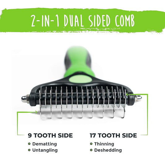 Mighty Paw Dog Grooming Brush - 2-In-1 Dual Sided Comb - Round Tip For Maximum Coat Penetration - Stainless Steel Teeth That Won't Rust Or Discolor - Built-In Thumb Rest For The Control When You Need