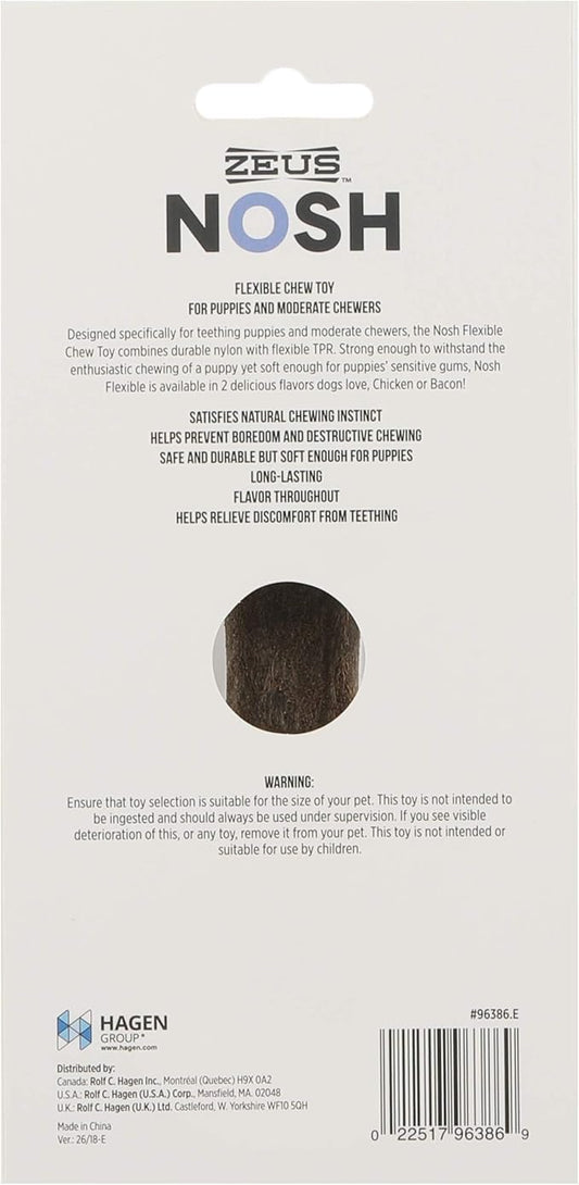 ZEUS Nosh Flexible Dog Chew Bones, Dog Chew Toys for Puppies Teething, Long Lasting Bacon Flavor, Small