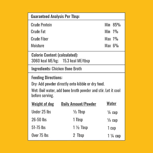 8oz Chicken Bone Broth Powder for Dogs and Cats – Premium Human Grade Chicken Broth Topper for Picky Eaters –Supports Joints and Gut Health – Bone Broth for Cats - Dog Food Toppers For Dry Food