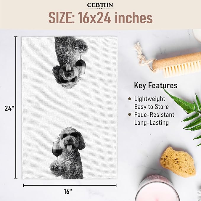 Wine Cavapoo Kitchen Towels, Cavapoo Gifts for Women Dish Towels for Kitchen Drying, Dog Lover Mom Gifts for Women Hand Towels for Bathroom, 16x24 Inch