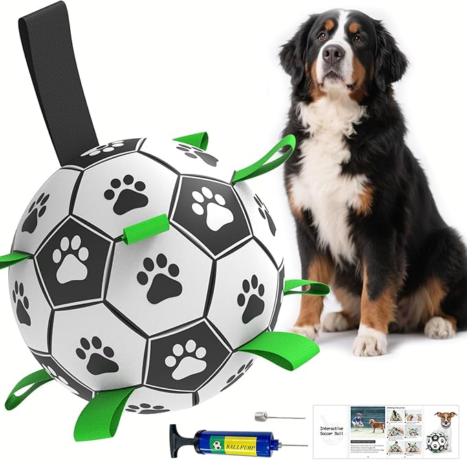 Amasiver Dog Soccer Ball Toys with Straps - 9 inch Large Herding Ball, Interactive Toys for Tug of War, Birthday Gifts,Water Toy, World Cup Sturdy Balls for Medium Large