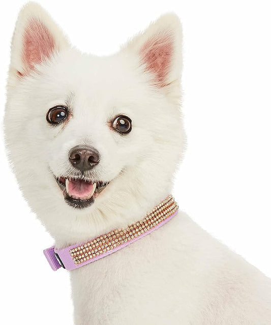 Blueberry Pet Sparkling Rhinestone Adjustable Dog Collar with Metal Buckle, Lavender, Neck 13-16.5", for Medium Breed
