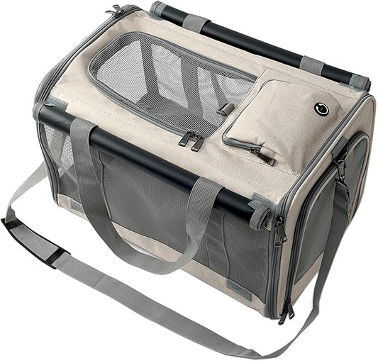 Pet Carrier for Large Cats,Soft-Sided Cat Carrier for Medium Big Cats or Puppy up to 20lbs,Washable Dog Carrier Privacy Protection for Home Outdoor Travel (Khaki)
