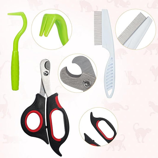 Pet Grooming Glove - Gentle Deshedding Brush Glove, Pet Bathing Wipes - Enhanced Five Finger Design - Daily Care and Traveling - Perfect for Dog & Cat with Long & Short Fur (5pcs/1-Kit)