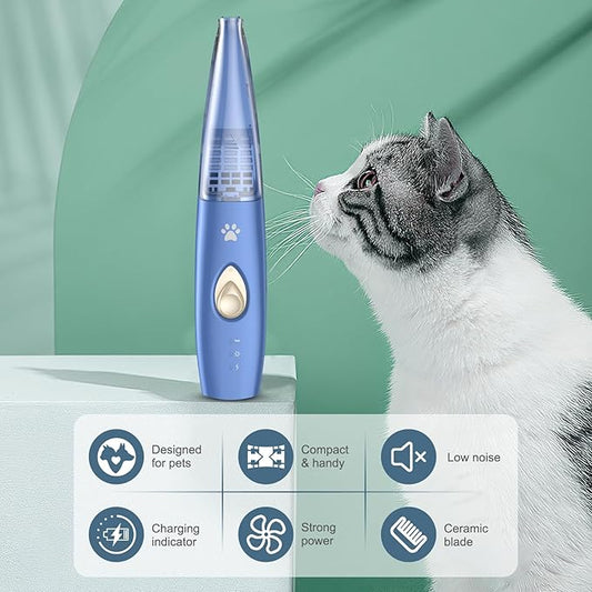 Upgraded Dog Paw Trimmer - Cordless Electric Grooming Clippers, Rechargeable Foot Trimmer for Small Pets, Cats & Dogs (Blue)