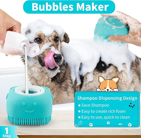 Comotech 3PCS Dog Bath Brush | Dog Shampoo brush | Dog Scrubber for Bath | Dog Bath Brush Scrubber | Dog Shower/Washing Brush with Adjustable Ring Handle for Short & Long Hair (Blue Red Blue)