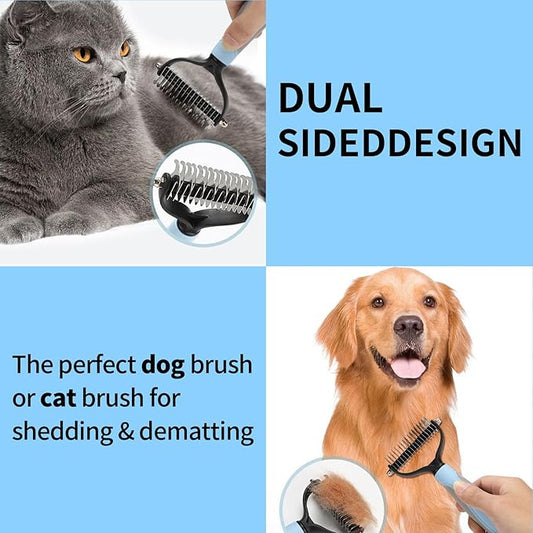Pawmingle Cat Brush, Double Sided Deshedding for Dogs & Cats, Skin Friendly Grooming Dog Brush, Pet Shedding Brush,Undercoat Rake for dogs Grooming Supplies,Blue,Extra Wide (Blue, Large)