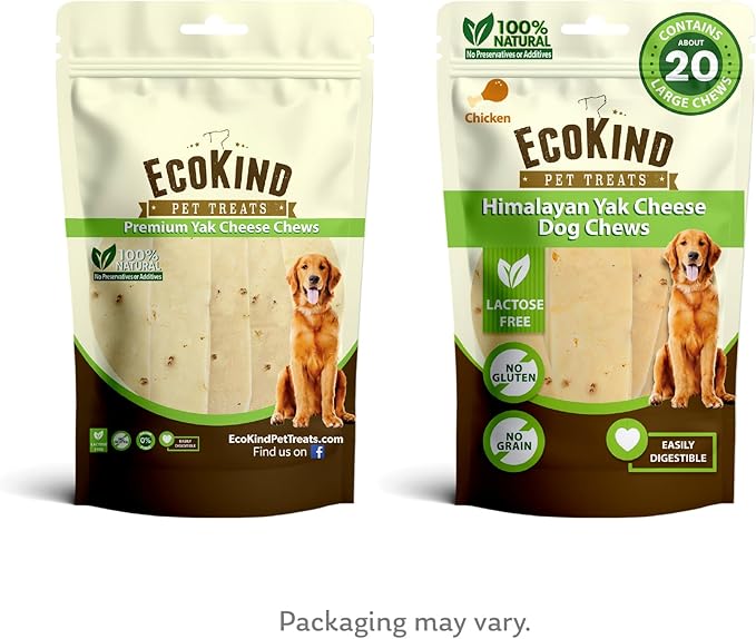 EcoKind Premium Gold Yak Cheese Himalayan Dog Chews, Dog Treats Large Breed, All Natural, High Protein Dog Chew, Chicken, Large - 20+ Chews (5 lbs)