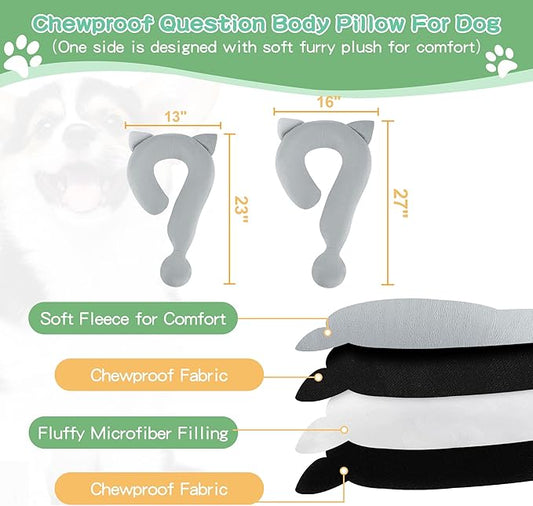 HOMBYS Chewproof Dog Claming Pillow, Indestructible Curl Up Question Mark Pillow for Dogs, Washable Dog Bed Pillow Cozy Dog Body Pillow, M (23.4"x13.2")