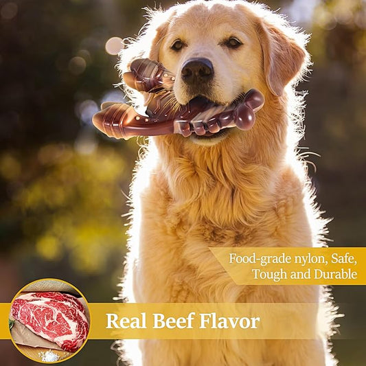 NEZIN Indestructible Dog Toys for Aggressive Chewers, Real Beef Flavored, Extreme Tough Dog Chew Toys for Large Medium Breed, Interactive Dog Toys, Gift for Dogs