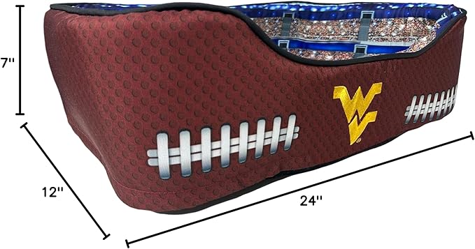 NCAA West Virginia Mountaineers Stadium Dog Bed, Pet Pillow Bed for Dogs, Sporty Football Dog Bed and Lounge Cushion