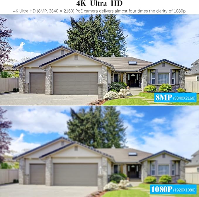 OOSSXX (4K/8.0 Megapixel & 130° Ultra Wide-Angle) 2-Way Audio PoE Outdoor Home Security Camera System Wired Outdoor Video Surveillance IP Cameras System