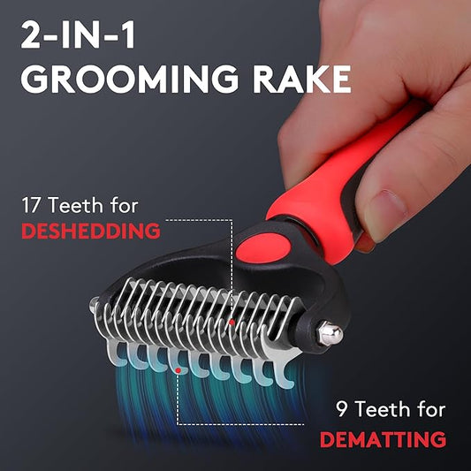 Tpotato Deshedding Dog Brush for Long Haired Dogs Cats,Undercoat Shedding Rake for Dematting Detangling Tangles Matted Fur and Knots,Free Pet Comb,Professional Pet Grooming Supplies Tool Kit,Red