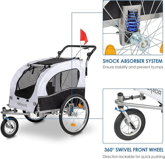 PEXMOR 2-in-1 Dog Bike Trailer,Pet Stroller Dog Trailer for Bicycle w/Universal Hitch,Pet Cart Bike Wagon Cargo Carrier for Dog Shock Absorber & Universal Wheel