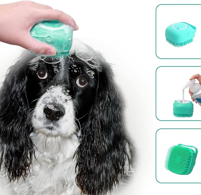 Shampoo Cat Dog Sink Brush Washing Soap and Shampoo for Long Short Haired Dogs Cats Shower Pet Grooming Bath Soft Silicone Bristle Massage Brush OZE-50 (Blue, Standart)