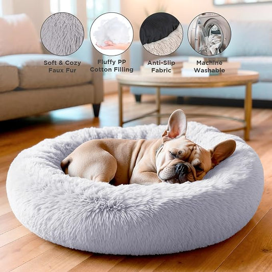 Small Donut Dog Bed, Calming Dog Bed Washable Ideal for Small to Large Dogs and Cats & Round Dog Bed,Anti-Anxiety Multiple Sizes (Light Grey, Combo Small (23" L x 23" W x 7" Th))