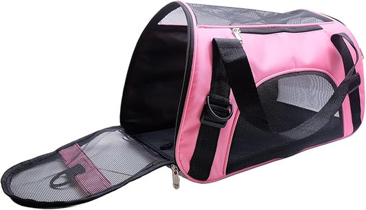Cat Carrier,Soft-Sided Pet Travel Carrier for Cats,Dogs Puppy Comfort Portable Foldable Pet Bag Airline Approved (Medium-LightPink)