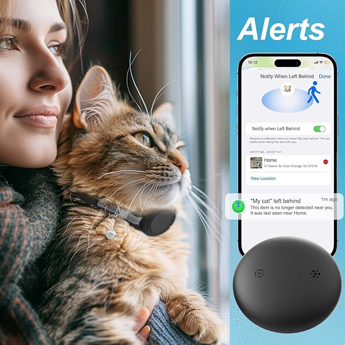 GPS Tracker for Cats (1 Pack), Mini GPS Cat Tracker, Smart Pet Activity Tracker, No Monthly Fee, Compatible with Apple Find My(iOS Only), Anti-Lost, Finder Tag for Vehicles, Pets, Kids, Items